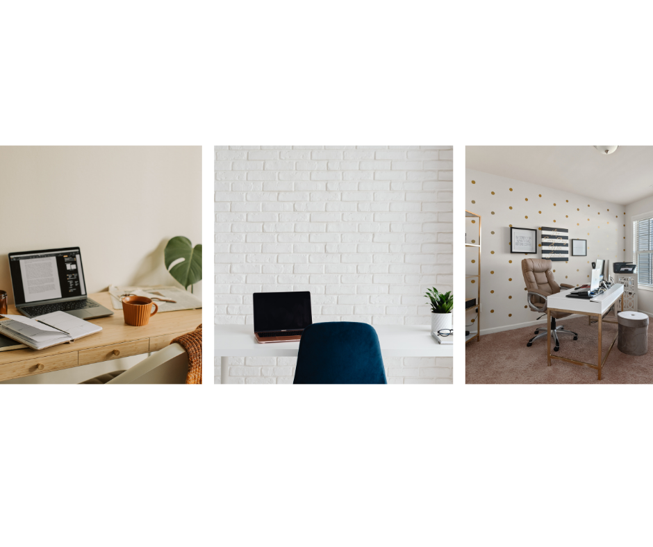 Three home office setups showing budget, mid-range, and premium desk and chair configurations